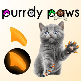 Purrdy Paws 6 Month Supply Soft Nail Caps for Cats Orange Glow in The Dark - Extra Adhesives (Medium)