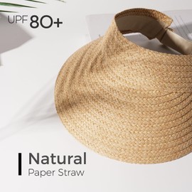 FURTALK Sun Visor Hats for Women Wide Brim Straw Visors Womens Foldable Beach Visors Summer Packable Ponytail Beach Hat Khaki