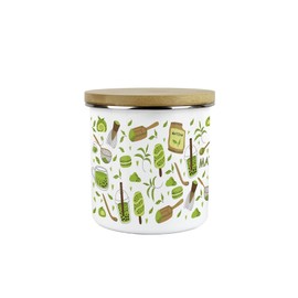 Matcha Medium Sized Storage Canister - Gifts for Tea Lovers/Drinkers - White & Green 600ml Metal Enamel Kitchen Hot Drinks Container Present