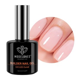 modelones Builder Gel for Gel Nails – Milky Rose Builder Gel 8 in One – UV Gel for Nail Extension and Modelling and Strengthener Extension Gel Base – 15 ml