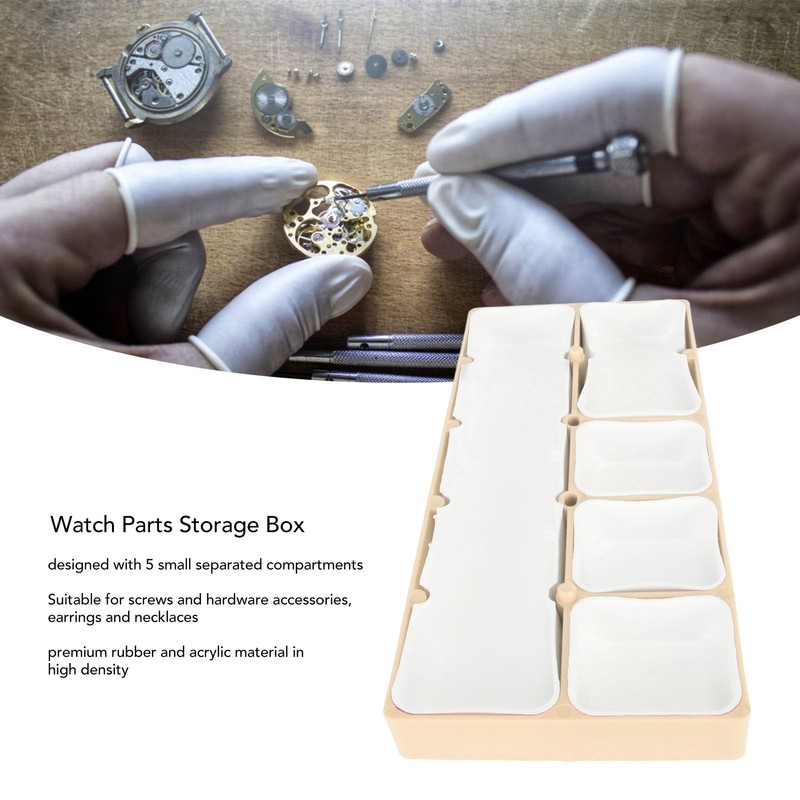 Watch Parts Storage Box Stackable 5 Compartments Acrylic Rubber Watch