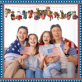 Panelee 24 Pcs USA 250th Anniversary 4th of July Ornaments Vintage Patriotic Tree Ornaments Wooden Memorial Day Decorations Red White Blue Hanging Pendant for Small Tree Party Decor(Vintage)