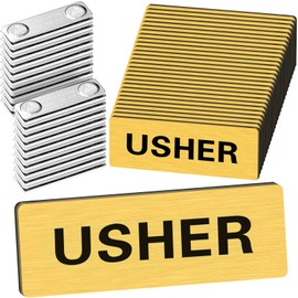 30 Pack Magnetic Usher Pins for Church Usher Badge Name Tag with Magnet Acrylic Usher Name Badge Bulk for Uniform Clothes, 1 x 3 Inch, Round Corners (Gold)