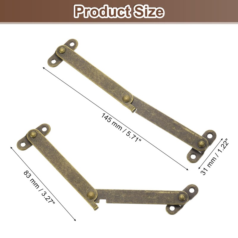 sourcing map 2Pcs 3.2" Folding Lid Support Hinges, Lift Up
