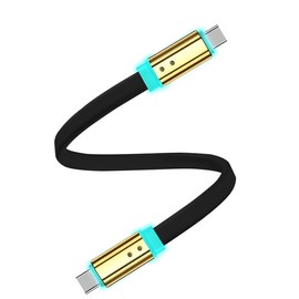 GentsStride Neon Chubby Flat Charge Cable with Gold-Plated Design Short USB Type C Cable Data Sync Cable RGB Colorful Gradual Glowing Charging Cord, Black, Type-C to Type-C, 0.49FT