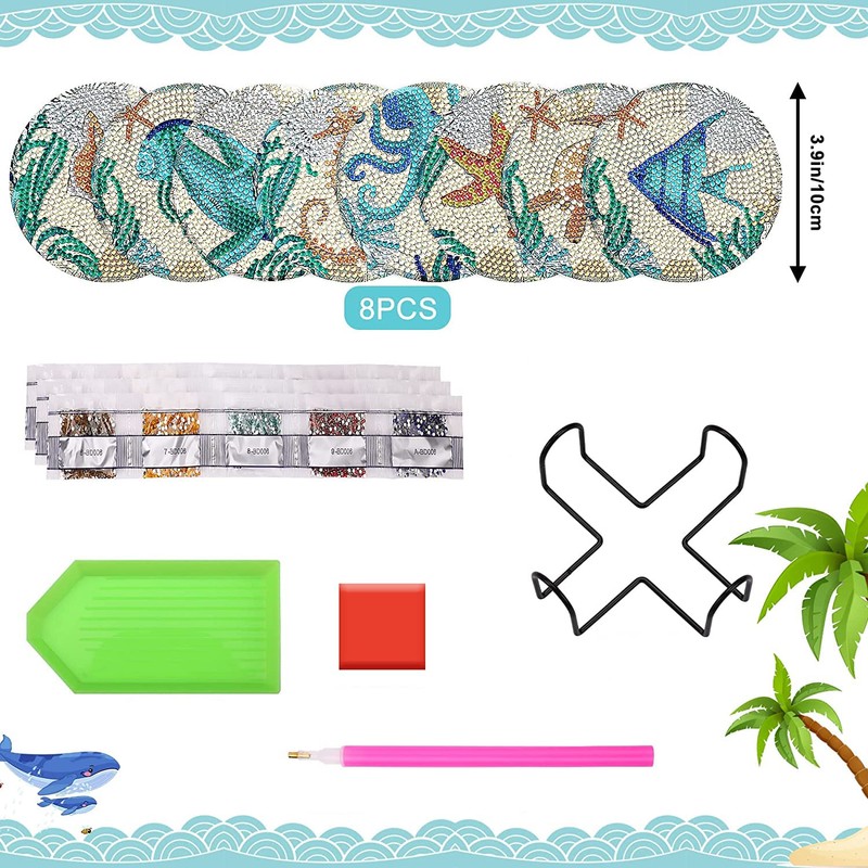 Funvalley Surperfect 8 Pack Diamond Painting Coasters with Stand, DIY