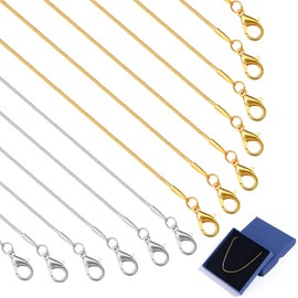 Topacket 24 Pack Necklace Chains Bulk,Gold and Steel Snake Necklace Chains for Jewelry Making 18 and 20 Inches
