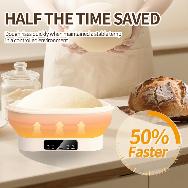 SophRept 11" Silicone Electric Foldable Bread Proofing Basket, Food-Safe Dough