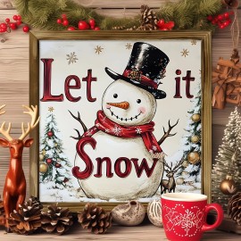 Christmas Snowman Let It Snow Wooden Framed Sign Festive Wall Art Holiday Decor