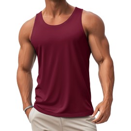 MAGCOMSEN Mens Tank Tops Undershirt Sleeveless Shirts Gym Tank Tops Muscle Shirts for Men Workout Tank Tops Cotton Wine Red,XL