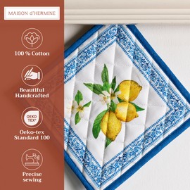Maison d'Hermine Pot Holder 100% Cotton Heat Resistant Potholders 8 Inch x 8 Inch Hot Pads with Loop BBQ Cooking Grilling Microwave - Easter Decorations Spring/Summer (Cedrat)