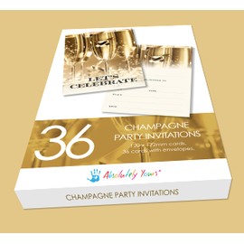 Absolutely Yours Party Invitations Pack of 36. Champagne themed invitation with matching envelopes. 120 x 172mm. Party Invites, Birthday Party Invitations. Designed and Printed in UK.