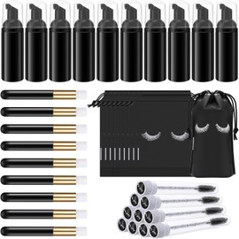homicozy Juego de 40 cepillos para botellas de champú para pestañas, 10 cepillos de champú para pestañas, 10 tubos de cepillos de pestañas, 10 dispensadores de champú de pestañas, 10 bolsas de cuidado posterior de pestañas para clientes, mujeres y niñas (