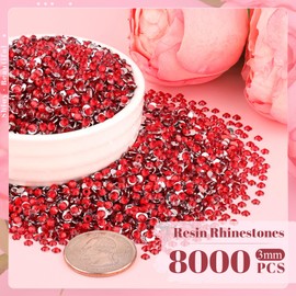 8000PCS 3mm Resin Rhinestones Bulk for Crafting (Red), Flatback Bedazzling Crystals for Crafts DIY Nail Decoration, Gems Charms for Tumbler Shoes Clothing Fabric with Pickup Pen and Tweezers