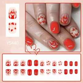 EYZOTSF Press on Nails Square Shaped Acrylic Full Cover Short Length Square False Nails with Love Heart Designs Artificial Fake Nails Glue ons Fingernails for Women Girls(YS440)