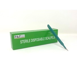 Disposable Scalpels Sterile Surgical Blade Size 10A Stainless Steel with Plastic Handle & Metric Line Individually Foil Wrapped by P&P Medical Surgical (500)