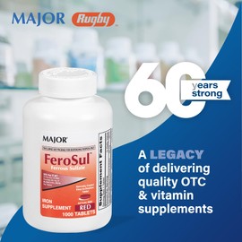 Major Ferosul - Ferrous Sulfate 325mg Tablets with 65mg of Elemental Iron - Iron Supplement for Women, Men - Red - 100 Tablets - Pack of 1