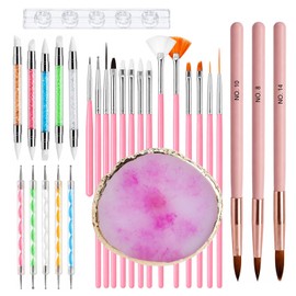 Nail Brush Set 30 Pieces with Dotting Tools Palette and Tray