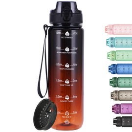 Alwager 32oz Motivational Water Bottles with Time Marker & Fruit Strainer, Transparent Gradient Color Water Bottle with Times to Drink, Leakproof & BPA Free, Reusable Bottle with Strap (No Straw)