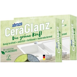 abrazo CeraGlanz Die grüne Kraft – 4 Sustainable Washing Up Sponges, 2 x 2 Pieces – with Vegan Plant Soap, Eco Dishwashing Sponge, Kitchen Sponge, Cleaning Sponge