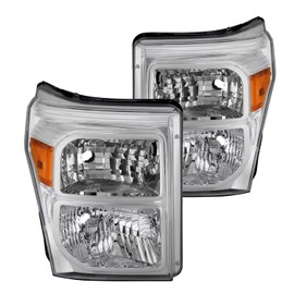 JSBOYAT Headlight Assembly Replacement for 2011-2016 Ford F250 F350 F450 F550 Super Duty Headlamp Driver and Passenger Side (Chrome Housing with Amber Reflector)