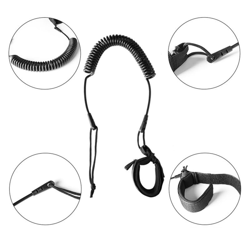 1PC Surfboard Leashes,Black Surf SUP Board Leash,TPU Coiled Stand Up