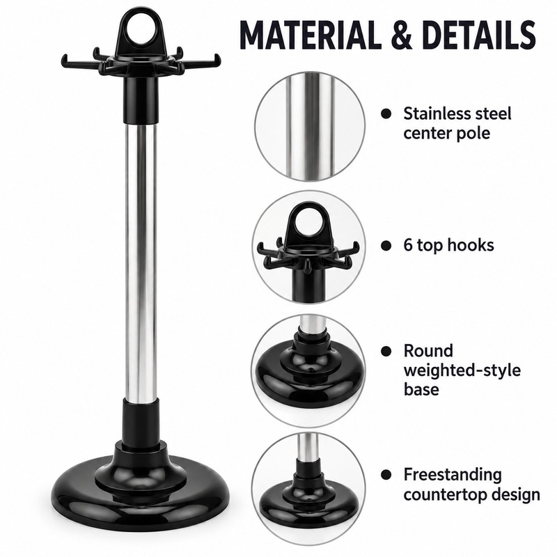 Stainless Steel Rotating Utensil Rack with 6 Hooks – 360°
