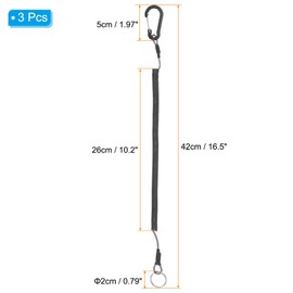 PATIKIL 3pcs Retractable Spring Coil Straps, 10" Spiral Stretchy Safety Lanyard Cord with Aluminium Clip and Key Ring for Fishing Kayak Climbing Boating Pliers, Black