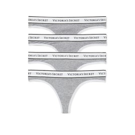 Victoria's Secret Cotton Logo Thong Panty Pack, Underwear for Women, 4 Pack, Medium Heather Grey (XS)