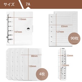 DY.2ten Notepad, Personal Notebook, Mini 6 Holes, A7, Pocket Size, Notebook Refill, Set of 2, 90 Sheets of Paper, Cream, Horizontal Rule, 6 Holes, Notebook, Memo Binder, PVC, Clear Pocket, Zipper