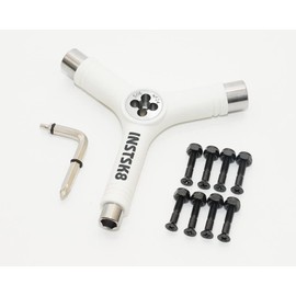 INSTSK8 1 Inch + Screw Set with Axle Nut Threaded Skateboard Skateboard Tool Y-Shape Tool Wrench (White)