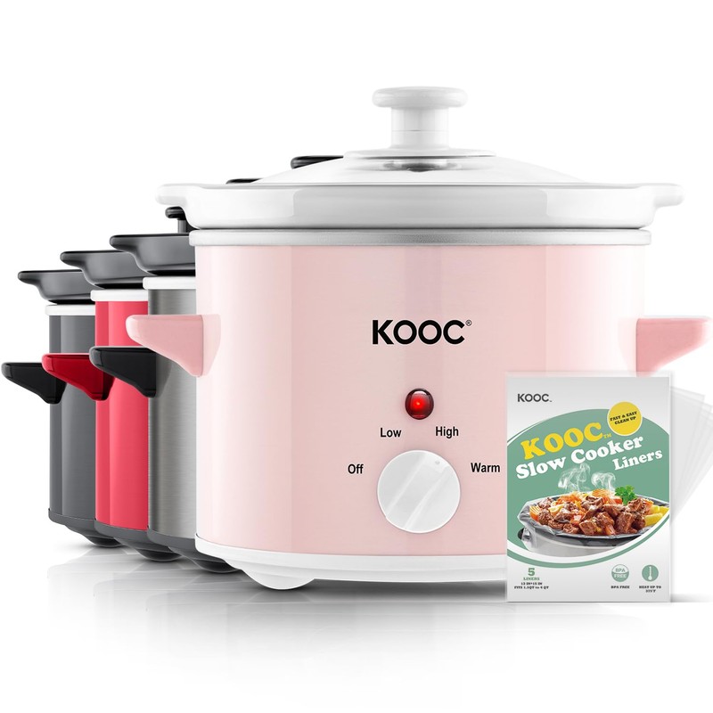 KOOC Small Slow Cooker, 2-Quart, Free Liners Included for Easy