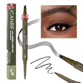 UCANBE Eyebrow Pen, Dual-Ended Eyebrow Pencil with 4-Fork-Tip & Gel Eyeliner for Women, Eye Brow Pen with Gel Eyeliner Pencil, Microblading Eyebrow Pencils with Hair Like Strokes, Light Brown Cosmetic Makeup:_Soft Black_1PCS