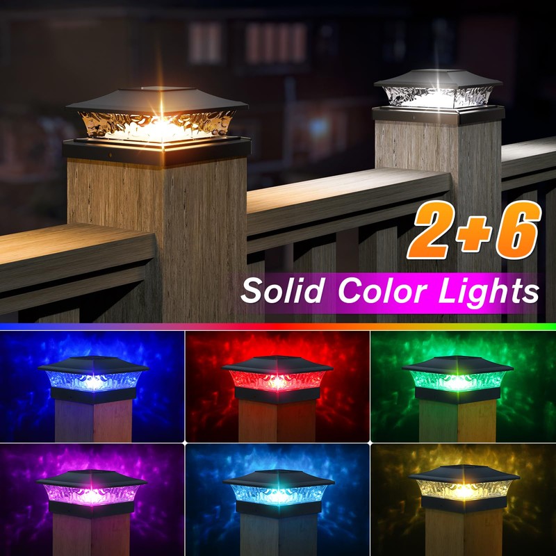 APONUO 4x4 Solar Post Cap Lights with 8 RGB Solid