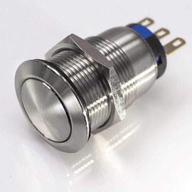 Curved pressure switch, diameter 19 mm, made of V2A stainless steel, dust and waterproof according to IP67 protection standard AC/DC, weather-resistant and durable (without LED)