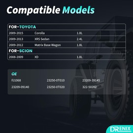 Fuel Injectors Fit For:/-Toyota Corolla 2009-2015 1.8L XRS Sedan 2.4L 2009-2013 Matrix Base Wagon 1.8L 2009-2012 4Pcs set OE# 23250-0T010 322-50202