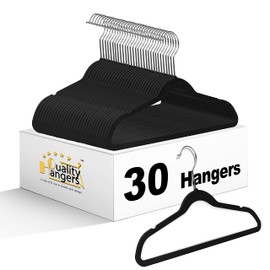 Quality Kids Plastic Hangers 30 Pack Non Velvet Non-Flocked Thin Compact Kids Hangers Swivel Hook for Shirts Blouse Coats (Black, 30)
