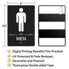 Faittoo Restroom Sign, Bathroom Signs, (4 Pack) 8.8 x 6 Inches ADA Braille Acrylic Sign, for Office or Business Bathroom and Toilet Door or Wall Decor, Indoor Outdoor Use (Men and women Set)