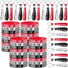 100 Pcs Graduation Wristbands and Keychains Class of 2026 Rubber Bracelets Keyrings Bulk for Guest Gifts Parties Events and Decorative Accessories(Black,White,Red)