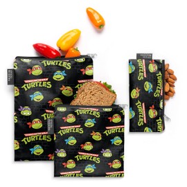 Simple Modern Nickelodeon Viacom Reusable Snack Bags for Kids | Food Safe, BPA Free, Phthalate Free, Polyester Zip | Washable & Refillable Sandwich Bag | Ellie Collection | 3 pack | TMNT Turtles Unite