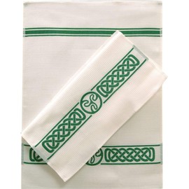 Samuel Lamont Group Charles Gallen White Waffle Tea Towels with Green Celtic Border - Set of 2