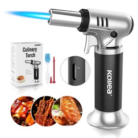 Kollea Butane Torch Lighter, Mini Kitchen Cooking Torch Lighter with Fuel Gauge & Continuous Flame Lock & Nozzle, Culinary Blow Creme Brulee Torch for Baking Food Desserts (Butane Gas Not Included)