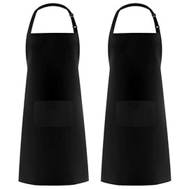 Syntus 100% Cotton Adjustable Bib 2 Pockets Cooking Kitchen Aprons, BBQ Drawing, Women Men Chef, Black