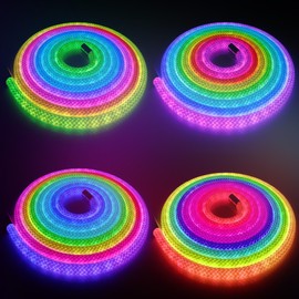 maylit 360 Degree Luminous Reticulate Weave Rope Lights, 10ft Addressable ICRGB LED Strip Lights, Music Sync, DIY Design, USB Powered Flexible LED Lights for Gaming Room Living Bedroom Wall Decor