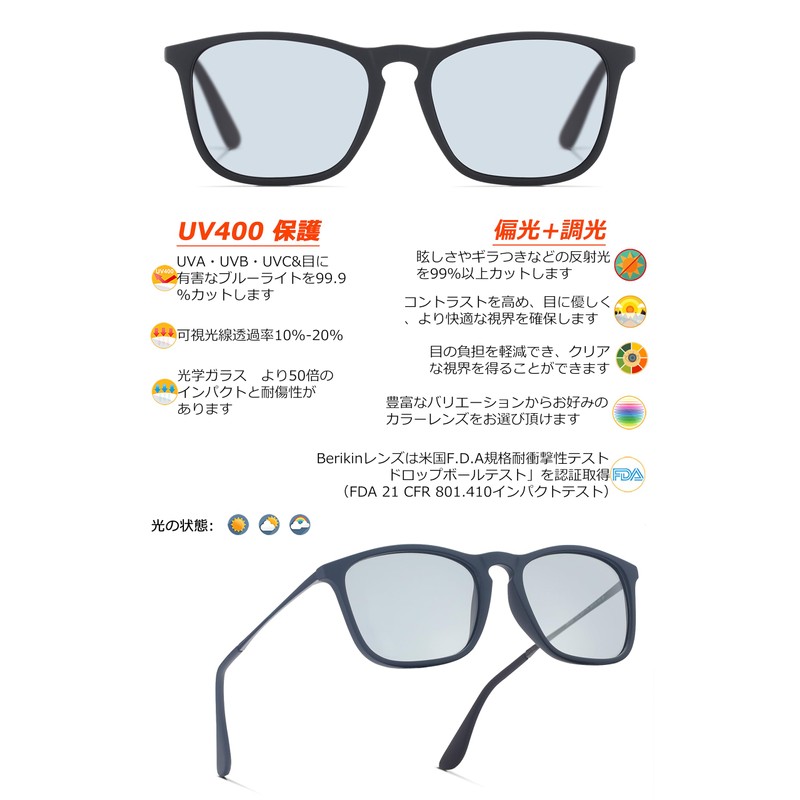 Berikin Sunglasses, Ultra Lightweight 0.6 oz (19 g), Polarized Lenses,
