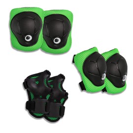 Innovative Child Protection Set for Boys and Girls - 3 in 1 Flexible Knee Pads, Elbow Pads and Wrist Guards + Mesh Bag - for Skateboard, BMX, Bike, Inline Skates & Scooter (Green)