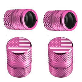 AQUAOK Tire Valve Stem Caps - 4 Pack Anti-Corrosion Premium Anodized Alloy Tyre Air Valve Caps American Flag for Car SUV Bike Pink