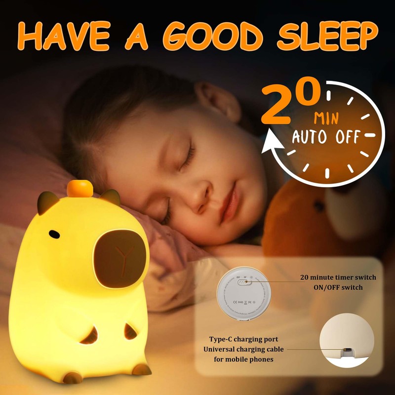 BemeedLigt Capybara Night Light,Cute Silicone Squishy LED Animal Lamp,Dimmable Nursery