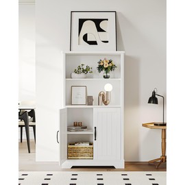 Hzuaneri Bathroom Storage Cabinet, Freestanding Double Door Cabinet, 2 Adjustable Movable Shelves, Multifunctional Storage Cabinet for Bathroom, Laundry Room, Living Room, Kitchen, White SC18513X