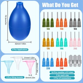 Frienda 3 Sets Slip Trailer Bottle for Pottery Glaze Precision Tip Applicator Bottle Slip Trailing Bottles for Clay with 24 Pcs Needles of Various Sizes 3 Filling Funnels for Clay Pottery Tools (Blue)